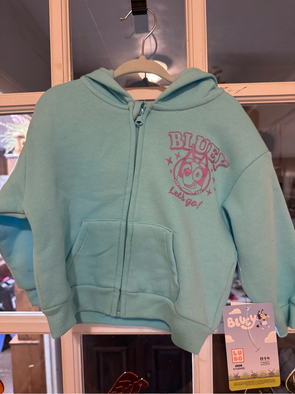 Bluey Kids' Mint Zip-Up Hoodie with Pink Logo